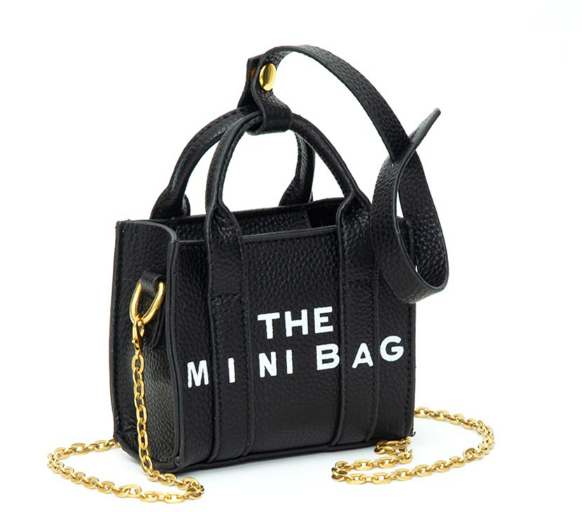 THE  BLACK MINI BAG Message Pointed Faux Leather Bag Charm Mini Crossbody Bag