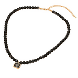 Faceted Rectangular Pendant Accent Round Beaded Necklace