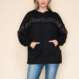 Black Rhinestone & Lace Accent Hoodie