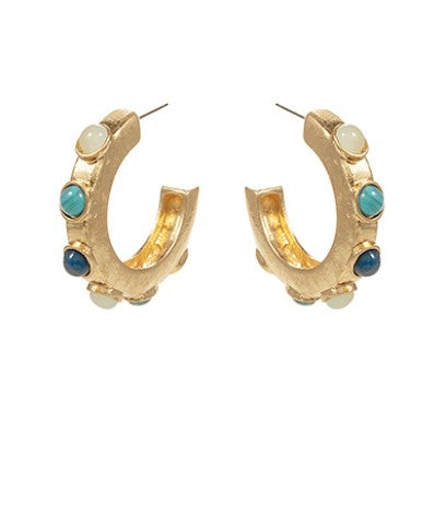 Colored Stone Chunky Hoop Earring