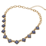Blue Bold Quatrefoil Stone Link Necklace