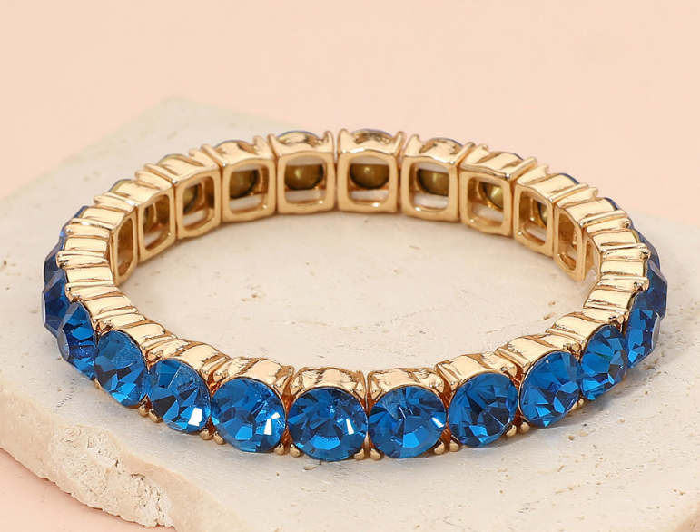 Blue Crystal Round Stone Stretch Evening Bracelet
