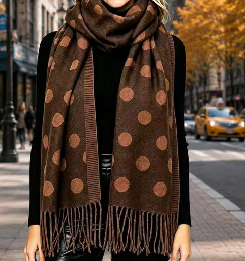 Brick Polka Dot Pattern Fringe Scarf