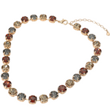 Multi Color Stones with Black Diamond Round Cut Stone Cluster Link Evening Necklace