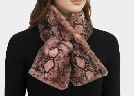 Brown Snake Skin Patterned Faux Fur Pull Through Scarf