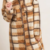 Brown Plaid Teddy Longline Shacket