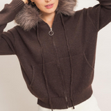 Detachable Faux Fur Trim Zip-up Hoodie