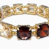 Brown Multi Crystal Square and Gold Stretch Bracelet