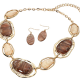 Brown Resin Glitter Oval Plate Link Statement Necklace