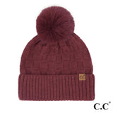 Weave Textured Pompom Beanie