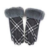 Plaid Pattern Gloves w/Faux Fur