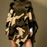 Cozy Plush Faux Fur Camouflage Print Winter Poncho