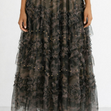 Camo Print Pearl Tiered Ruffle Tulle Maxi Skirt