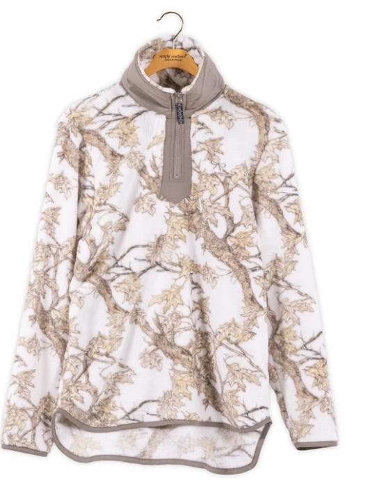 Camo Y-Neck Fleece Pullover