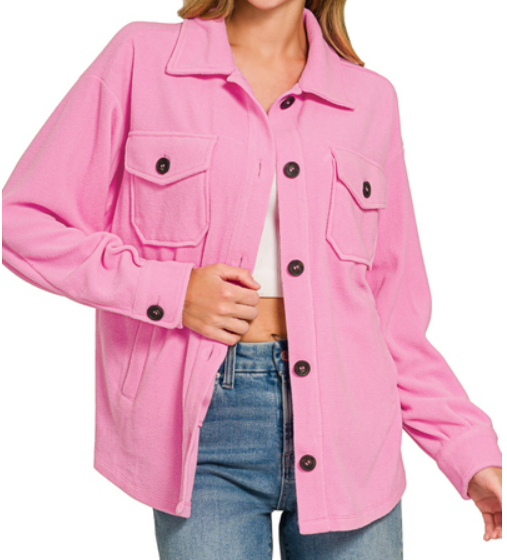 Candy Pink Ultra Soft Oversize Basic Fleece Shacket