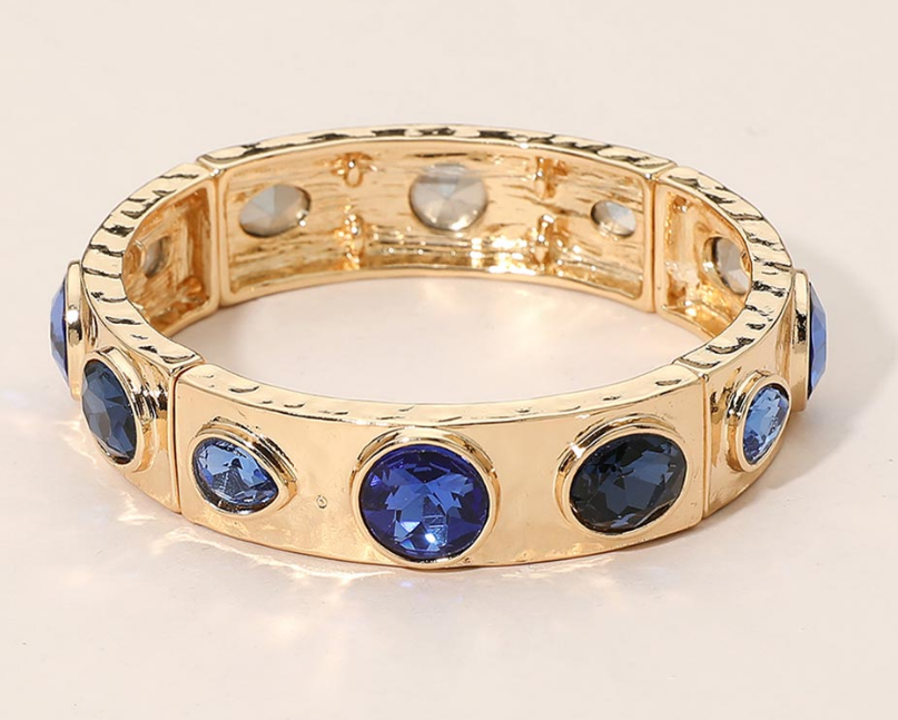 Classic Blues Mixed Faceted Stone Accent Bar Stretch Bracelet