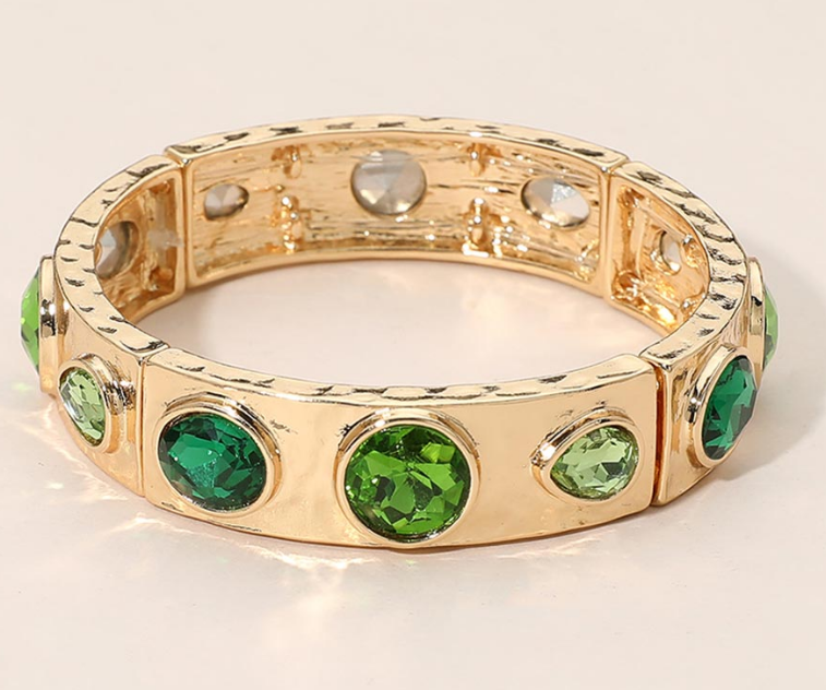 Classic Greens Mixed Faceted Stone Accent Bar Stretch Bracelet