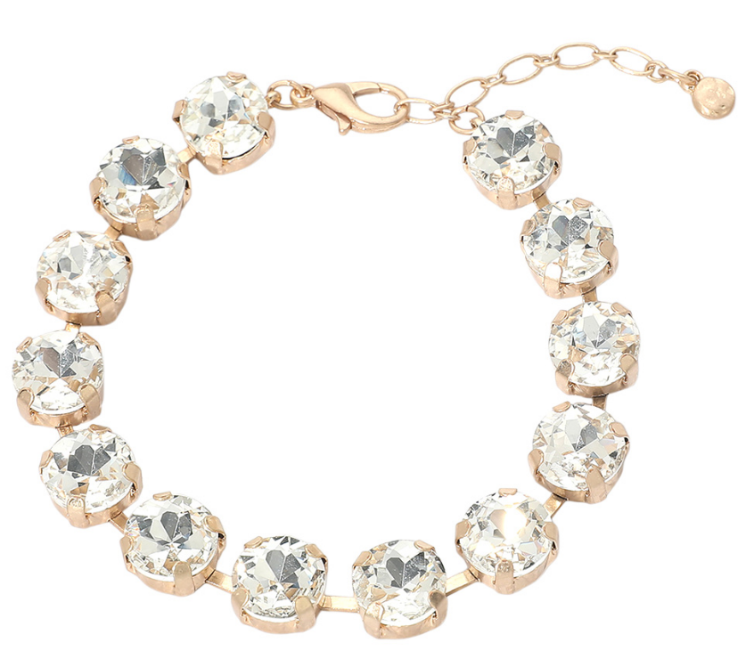 Clear Round Stone Cluster Link Bracelet