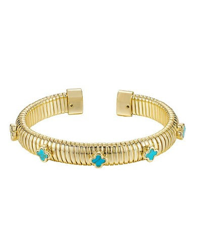 Turquoise Clover Coil Cuff Bracelet