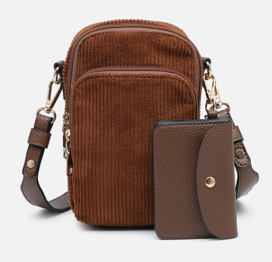 Parker Brown Corduroy 3 Compartment Crossbody