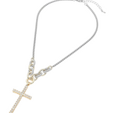 14K Gold Plated Two Tone CZ Cross Pendant Necklace