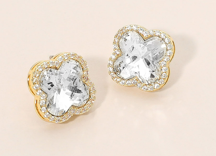 CZ Quatrefoil Stud Earrings