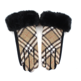 Plaid Pattern Gloves w/Faux Fur