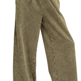 The Acid Wash Fleece Palazzo Sweatpants in Dark Olive