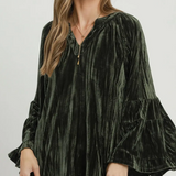 The Stevie Velvet Bell-Sleeve Deep Green Blouse