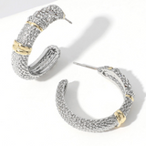 14K Gold Plated Two Tone CZ Pave Hoop Earrings