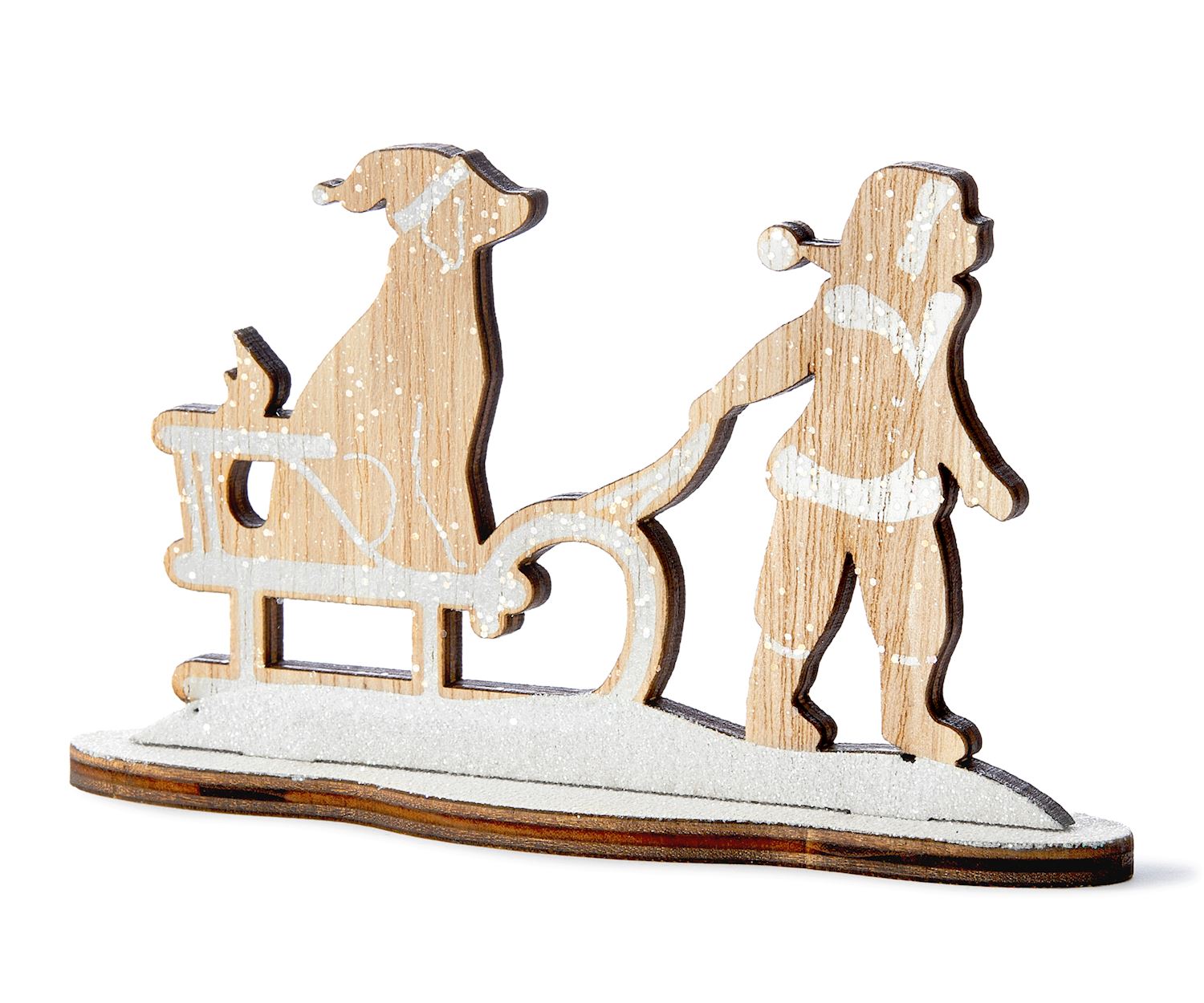 Winterville Kid Pulling Sled Wood Decor