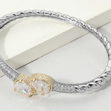14K Gold Plated CZ Pave Double Oval Gemstone Accent Hinged Bangle Bracelet