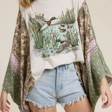 Mallard Ducks Vintage Graphic Sheer Kaftan Top