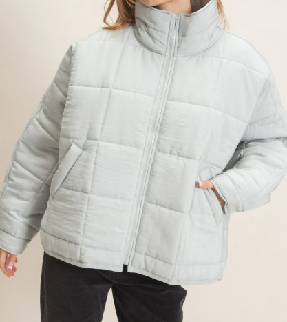 Quilted Mock Neck Zip-up Puffer Jacket
