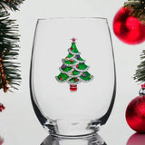 Christmas Tree Jeweled Stemless Wine Glass