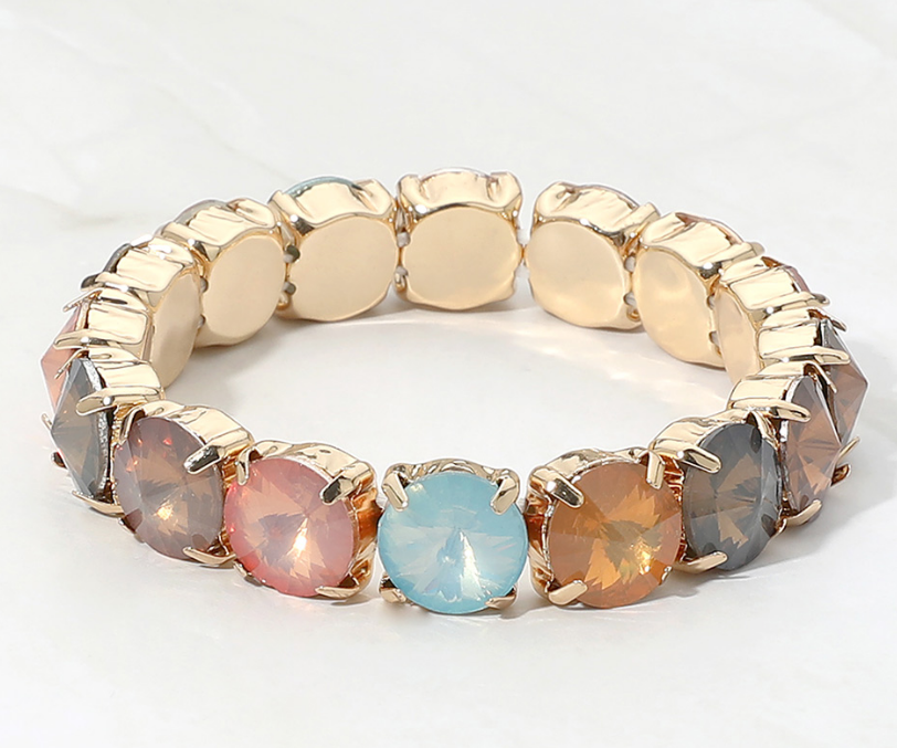 Moody Neutrals Round Faceted Gem Beaded Stretch Bracelet
