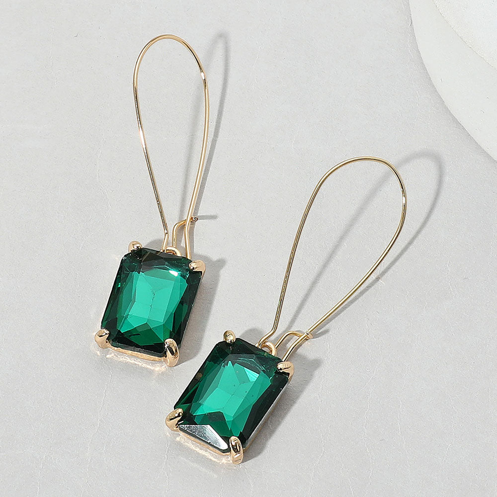Emerald Cut Stone Dangle Earrings
