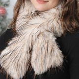 Fluffy Frosted Khaki Faux Fur Pull-Through Winter Scarf