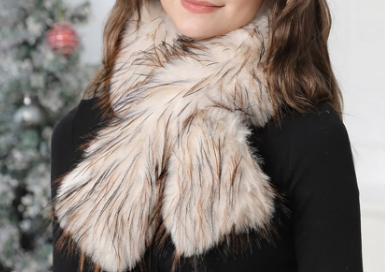 Fluffy Frosted Khaki Faux Fur Pull-Through Winter Scarf