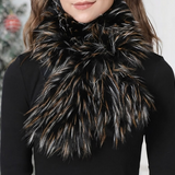 Fluffy Frosted  Black & Yellow Faux Fur Pull-Through Winter Scarf