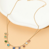 Light Multi Color Round Stone Drop Fringe Necklace