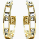 Clear and White Squares with Gold 1.5" Earrings