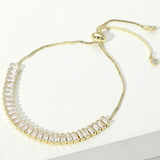 Gold Emerald Cut CZ Stone Tennis Chain Pull Tie Adjustable Bracelet