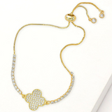 Flat Gold Clover Accent Pull Tie Adjustable Bracelet