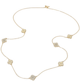 CZ Pave Quatrefoil Station Long Necklace Gold or Silver