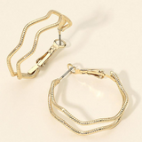 Gold Dipped Sculptural Double Wavy Metal Medium Hoop Earrings