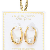 Genuine Gold Dipped Pearl Accent Pin Catch Hoop Earrings