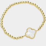 Gold Quatrefoil Pointed Stainless Steel Ball Beaded Stretch Bracelet