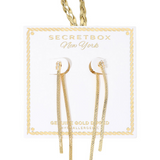 Genuine Gold Dipped Baguette Stone Accent Long Chain Drop Earrings