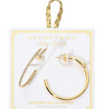 Genuine Gold Dipper Rhinestone Pave Nail Hoop Earrings